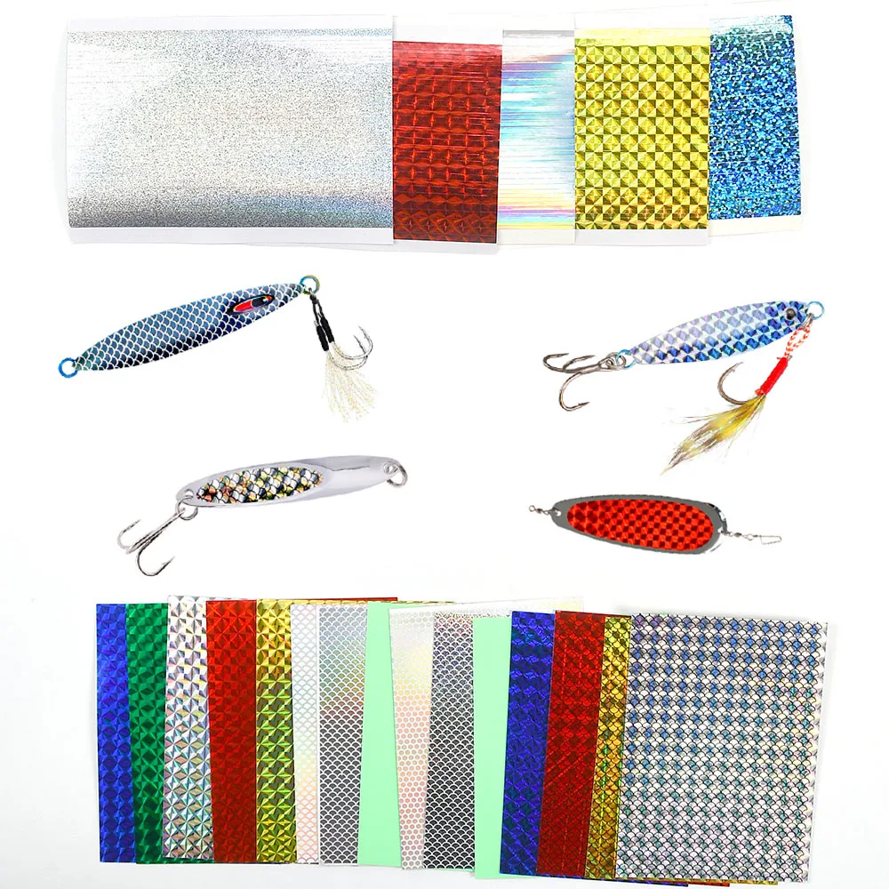 Pegatinas de cinta de señuelo de pesca, 10 Uds. De escamas de pescado reflectantes, señuelos, pegatina de cebo, película adhesiva holográfica, cinta de señuelo Flash para bricolaje - imagen 4