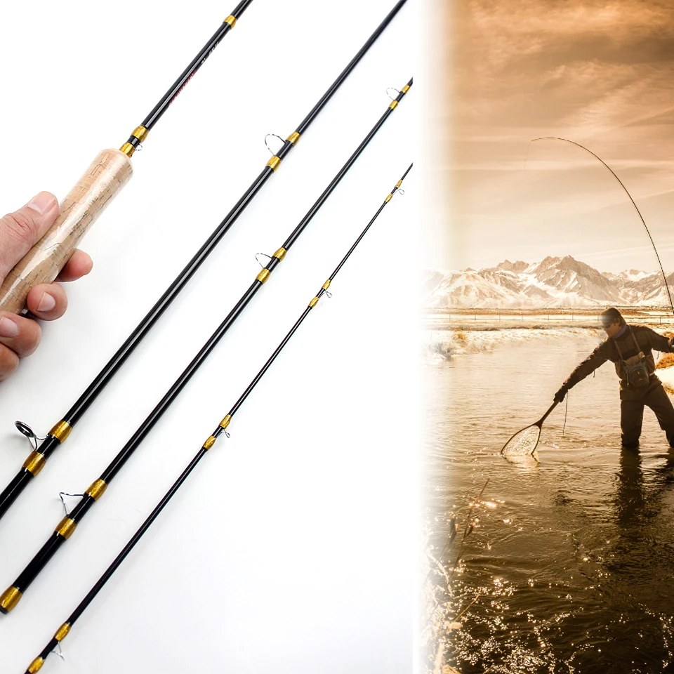 Ligero y de fundición larga, esta caña de pescar multifuncional con mosca de cuatro secciones es adecuada para varios entornos de pesca.
