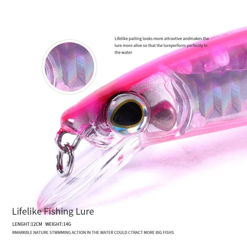 Señuelo láser Wobblers Crankbaits, cebo duro que se hunde, pececillo japonés para acampar al aire libre, 1 piezas, 12cm, 14g - imagen 3