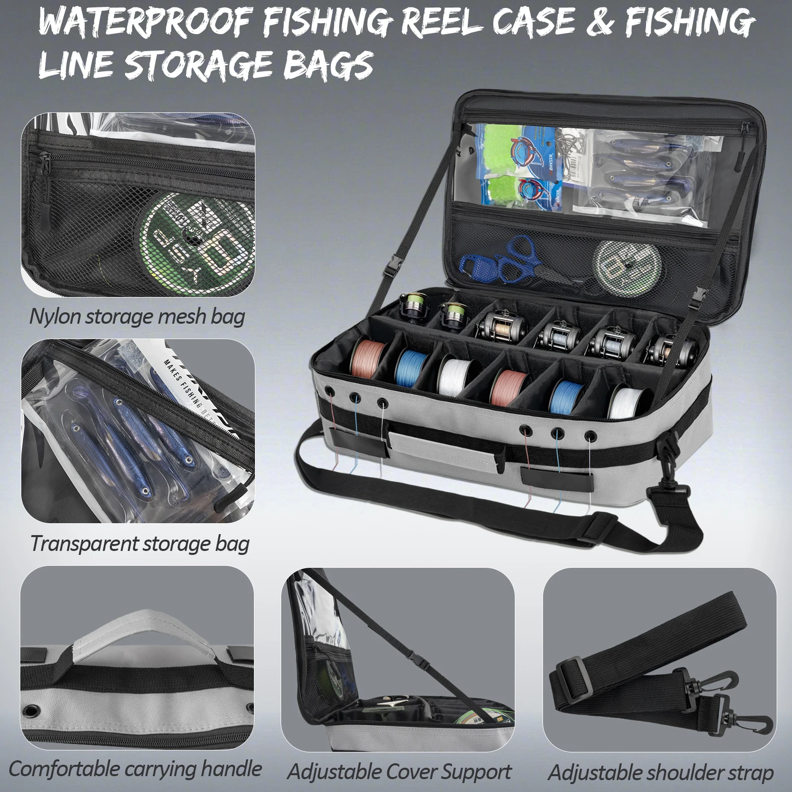THKFISH Bolsa impermeable para carretes de pesca con divisor extraíble - imagen 4