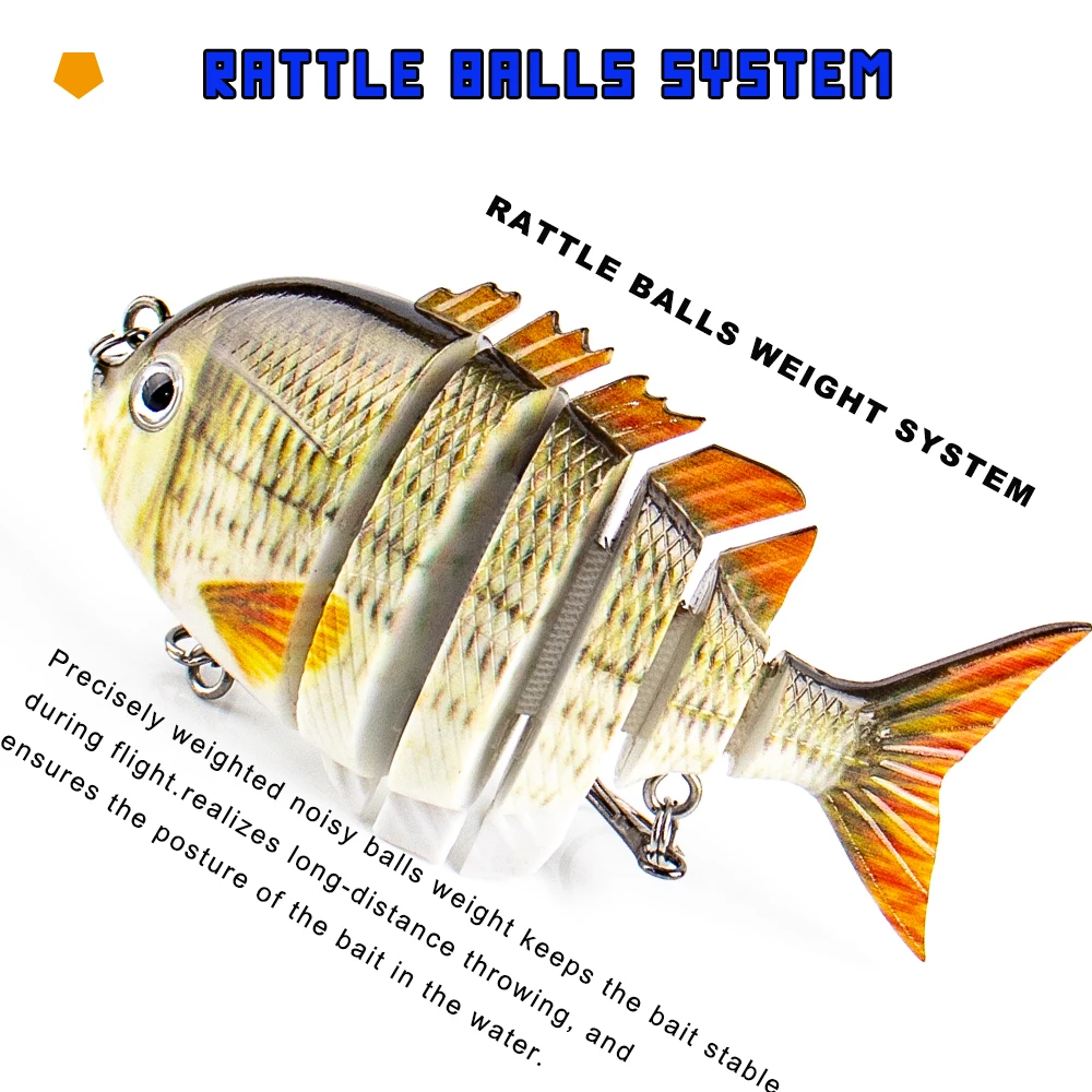 CCLTBA Swimbait articulado 8cm 14g cebos duros de hundimiento lento Señuelos de pesca de natación vívidos 6 segmentos oscilantes para pesca de Lucio - imagen 4