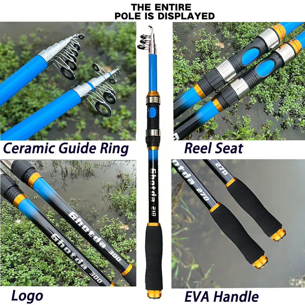 Caña de pescar giratoria ultraligera de fibra de carbono, 2,1 M-3,6 M, diseño compacto, caña de mar de lanzamiento de fundición larga para agua dulce/agua salada - imagen 4
