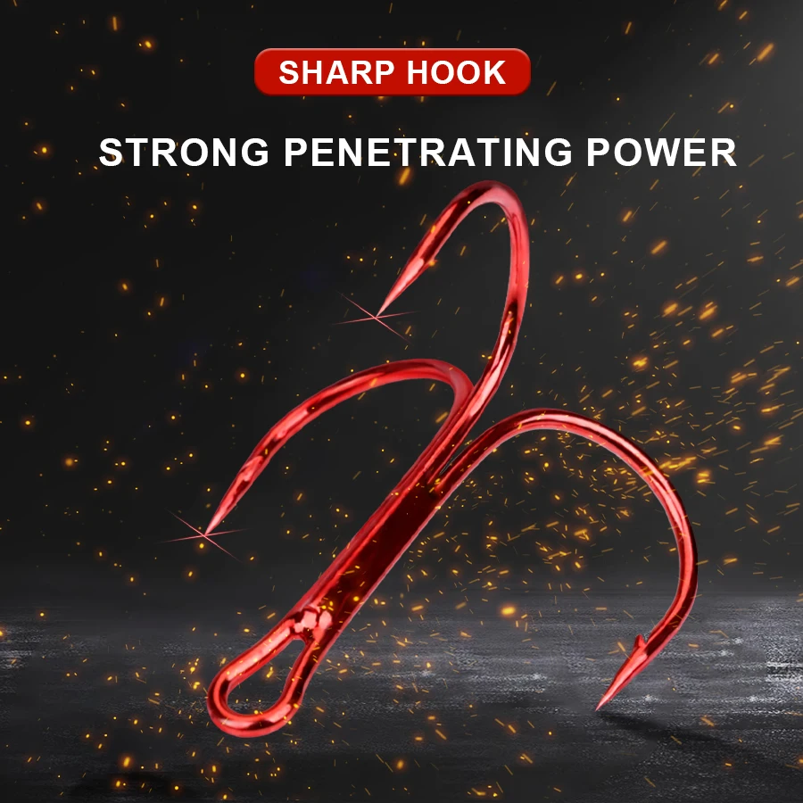 FTK-anzuelo de pesca con ancla roja, 10 piezas-20 piezas, de acero de alto carbono con púas, gancho triple, curva redonda 2/0 #, aparejos de pesca de lubina - imagen 4