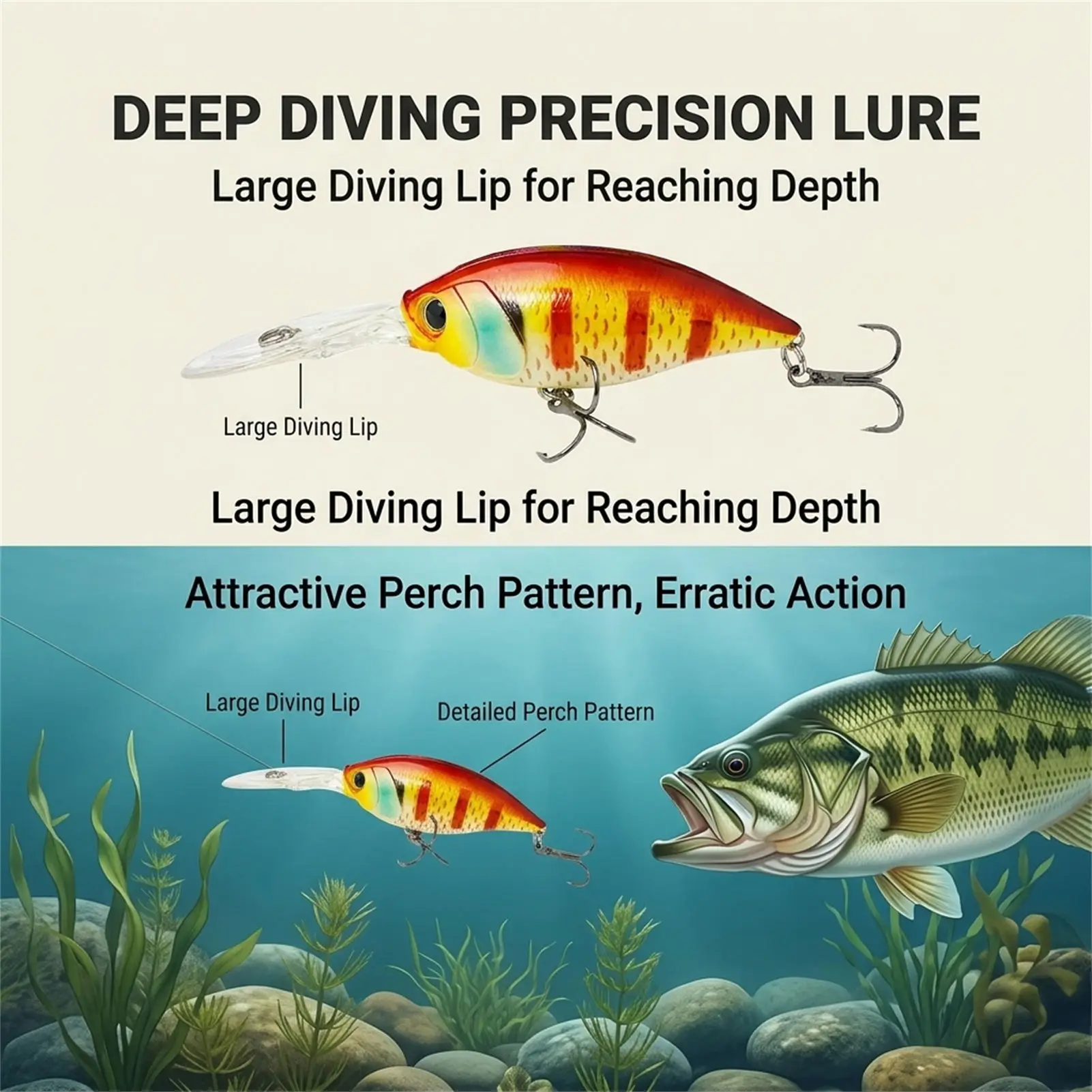 Crankbait flotante para lubina, lucio, perca en agua dulce/salada - imagen 2