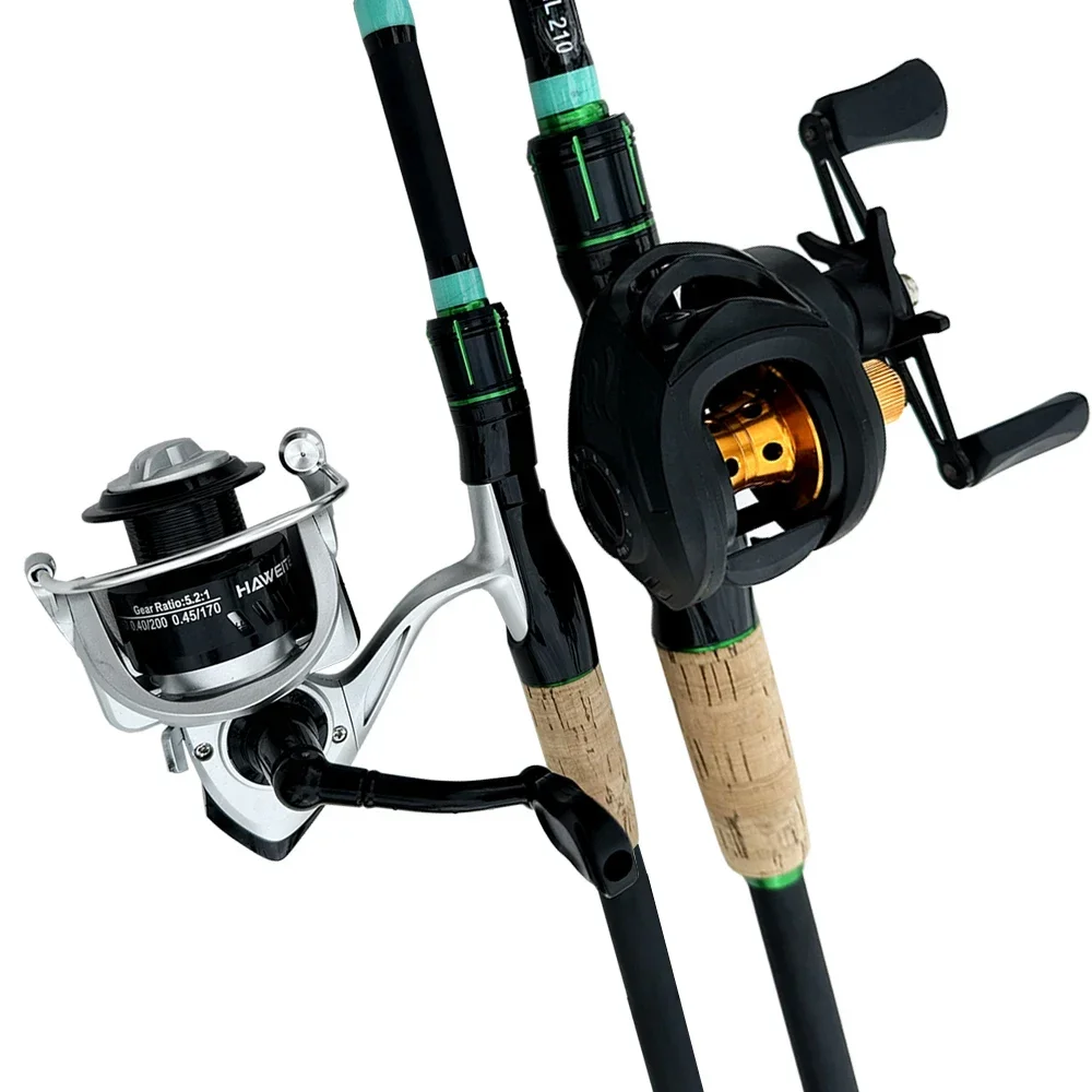 Combo de caña de pescar giratoria, caña de carbono ultraligera de 1,8/2,1 m, relación de engranaje de velocidad 5,2: 1/7, 2:1, carrete de Baitcasting para aparejos de pesca de carpa - imagen 2