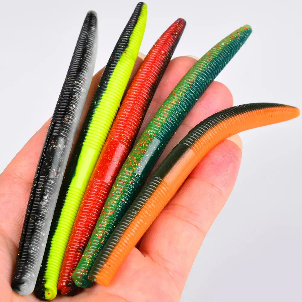 Kit de Señuelos de Pesca, cebos de gusano blandos de PVC para Lucio, plantillas realistas de hundimiento lento sin plomo con textura acanalada, 4 pulgadas, 10cm, 5 pulgadas y 13cm - imagen 2