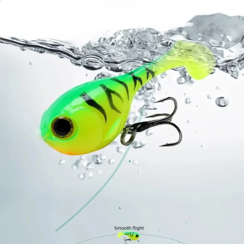 Wondersee 60mm 9,7g 3D cebos blandos tipo delfín con anzuelos triples cola en T ojos de pez 3D señuelo de pesca cebo elástico vivo al por mayor - imagen 5
