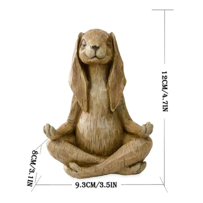 Escultura de Animal Zen meditando, budismo, gesto de Yoga, estatua de conejo, adorno de fuente de bonsái, decoración informal para salón y jardín - imagen 3