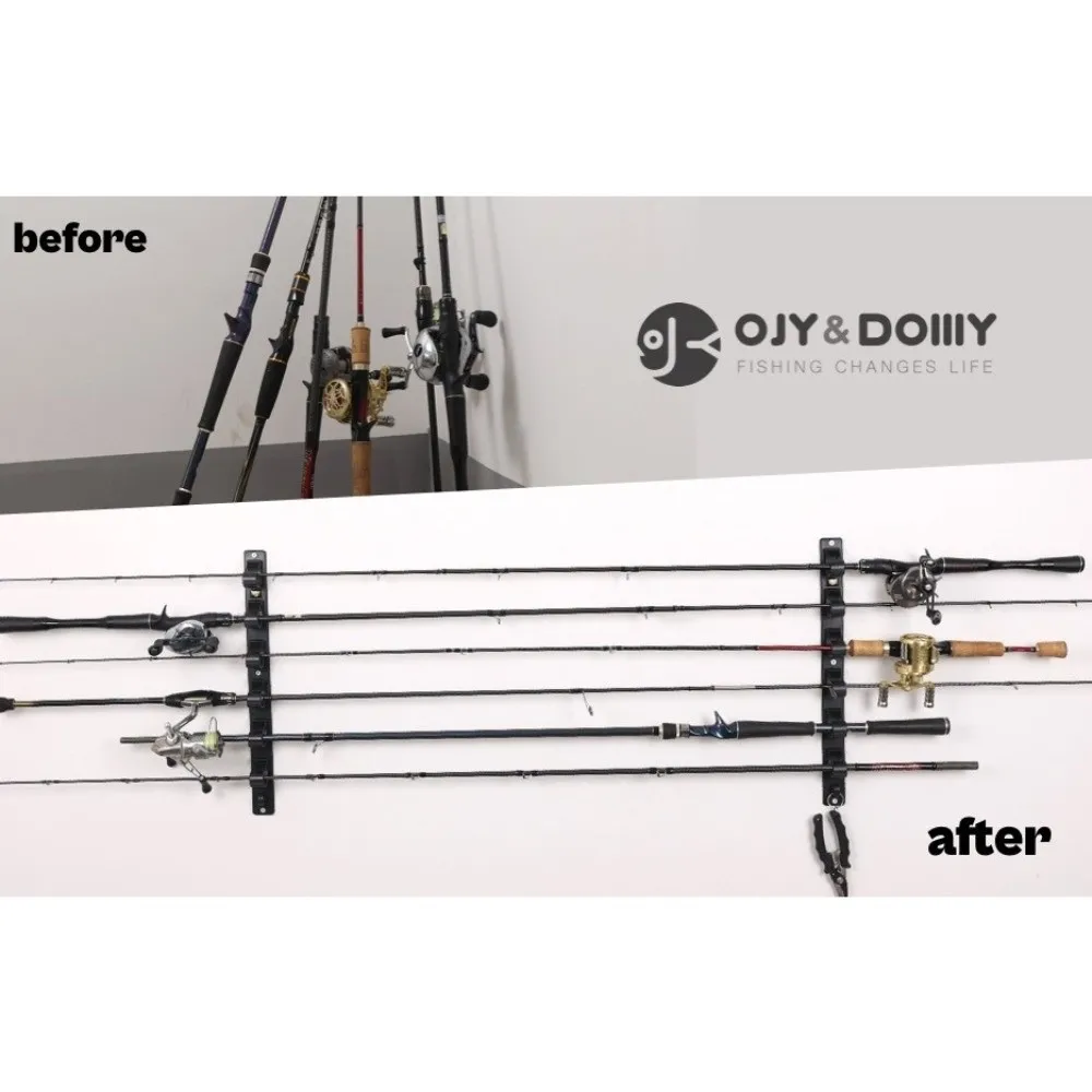 Soporte de pared para caña de pescar, montaje en techo, capacidad para 6 cañas, estante de almacenamiento Horizontal, sistema de organización de garaje - imagen 2