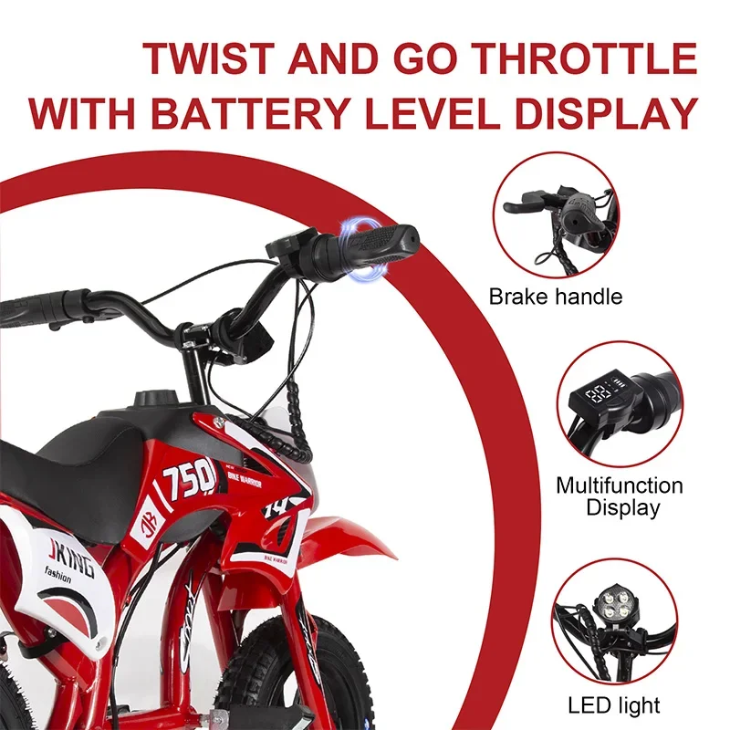 JKING Motocicleta Eléctrica Infantil Batería Larga Neumático LCD