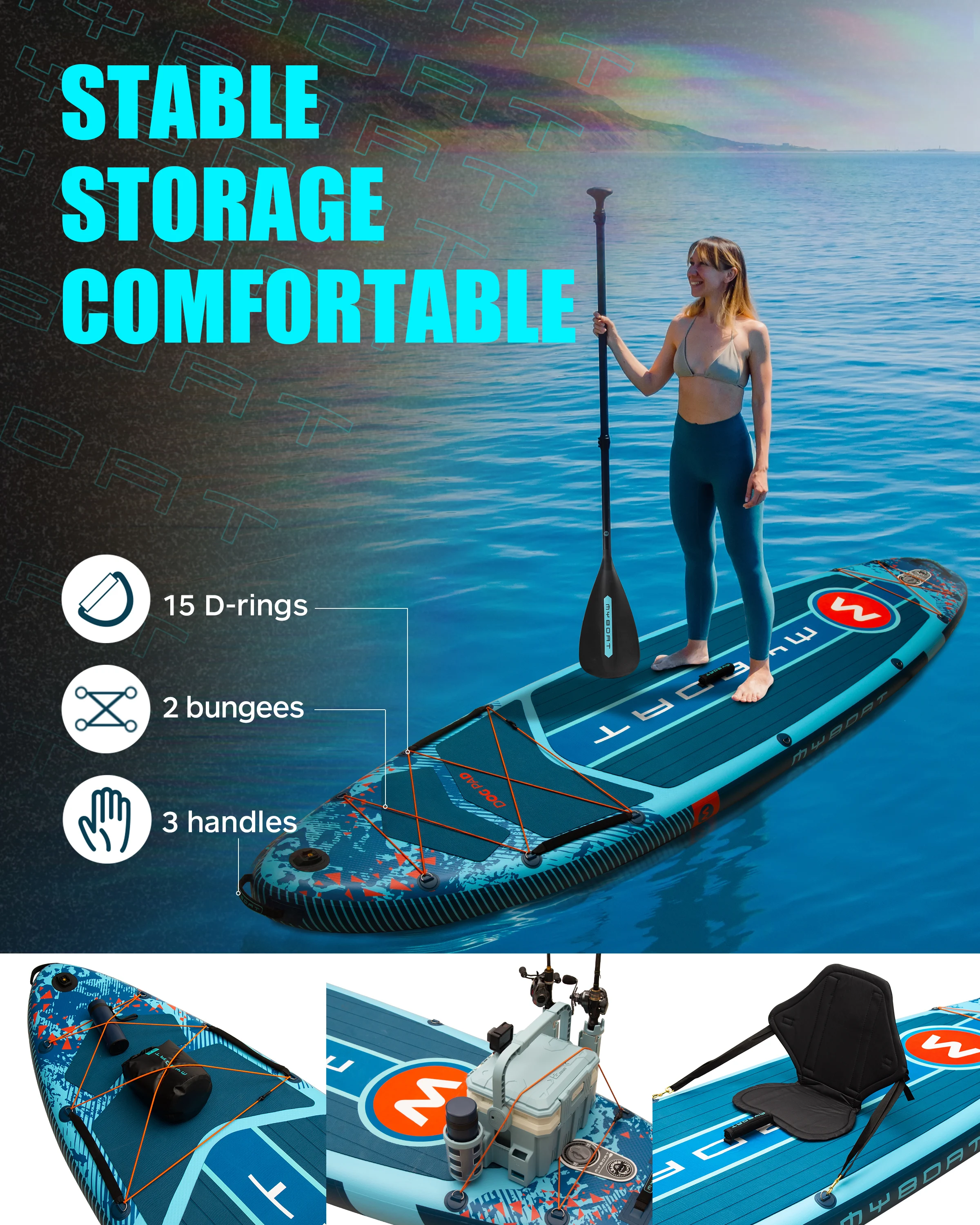 Tabla de Paddle inflable Extra ancha impermeable Myboat 10'6/11'6'x34'/35x6'Pesca acuática de estilo de pie para adultos con accesorios SUP - imagen 4