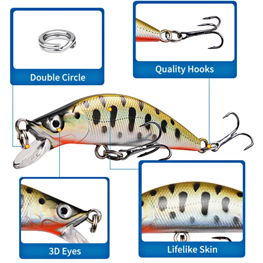 1 Uds. Señuelos de pesca Crankbaits de pececillo que se hunden, cebos duros, Wobblers artificiales para Lucio, Trolling, lubina, aparejos de pesca de carpa Swimbait - imagen 3