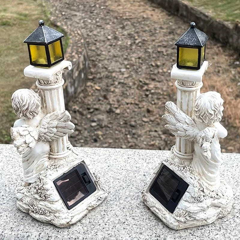 Lámpara Solar, columna romana europea, escultura de Ángel, jardín al aire libre, patio, decoración del hogar, artesanías de resina, accesorios para el hogar - imagen 4