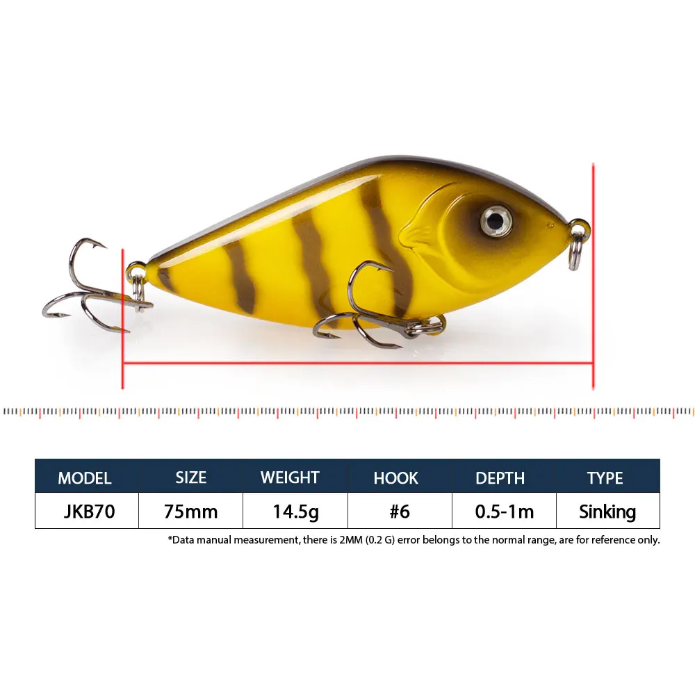 Hanlin-Señuelos de Pesca Jerkbait, cebos Wobbler de hundimiento Artificial, sonajero, aparejos de lubina, 70mm/14,5g, novedad - imagen 2