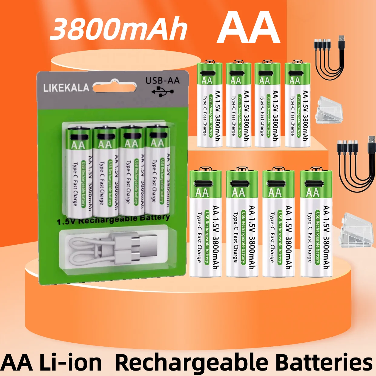 Baterías recargables AA USB de litio con cable y caja