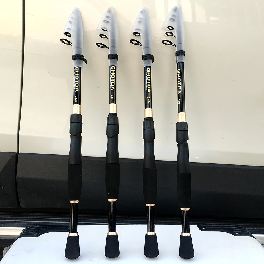 Caña de pescar de fibra de carbono, caña de fundición giratoria, telescópica portátil para agua dulce y salada, 1,6 m-2,4 m - imagen 5