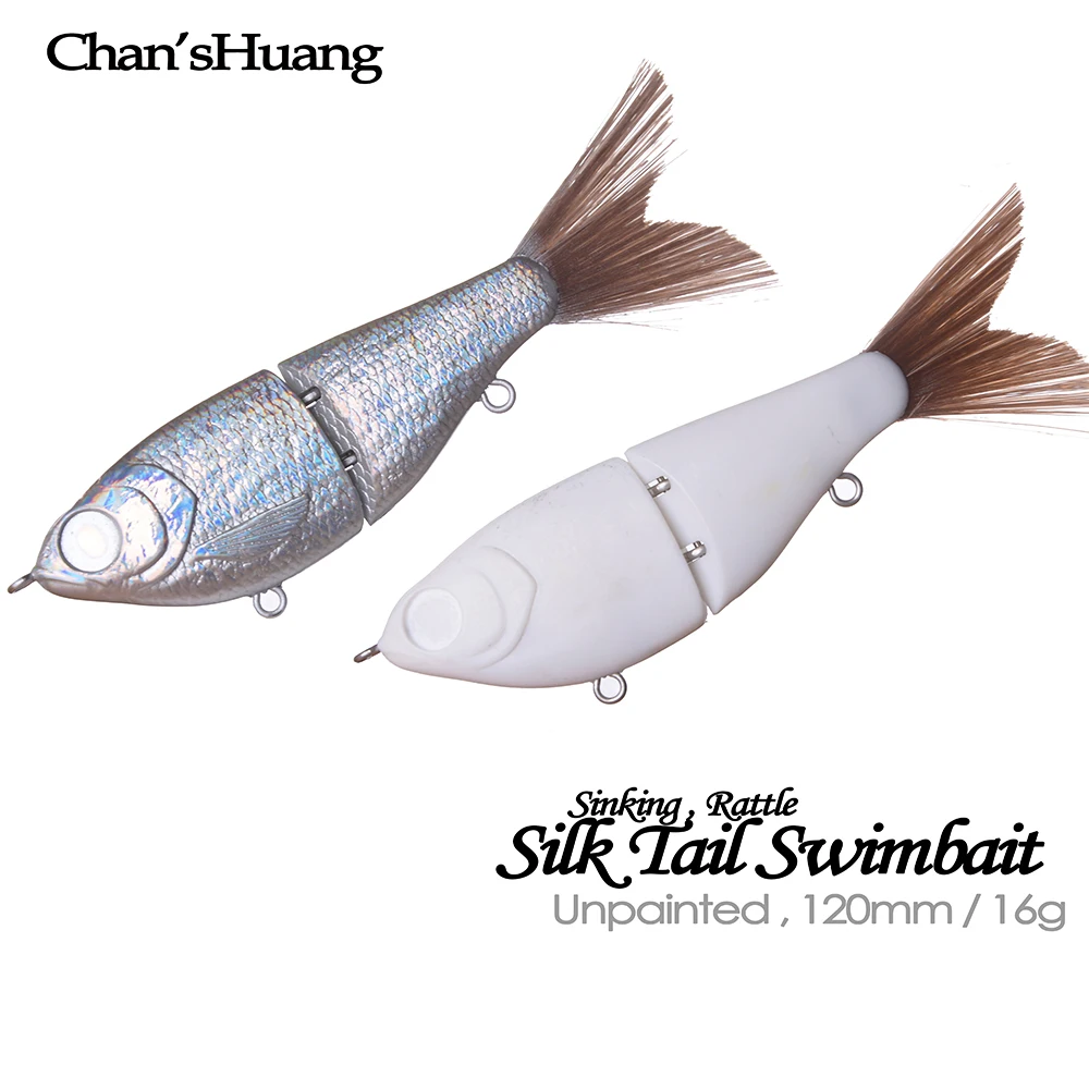 Chan'sHuang-Señuelos de Pesca en blanco sin pintar, 3 uds., 12cm, 16g, cola de seda, cebo deslizante, cebo de pesca Artificial hecho a mano
