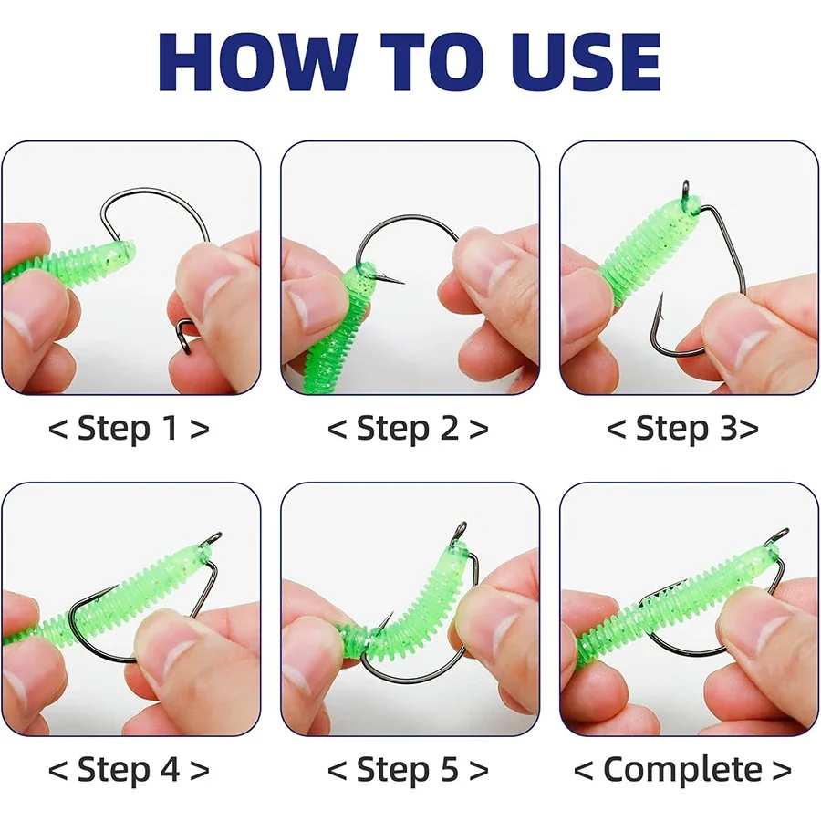 Anzuelo de gusano compensado para pesca, anzuelos de pesca compensados, anzuelos de gusano compensados de curva redonda, anzuelos de espacio ancho con plantillas de vástago de púas - imagen 5