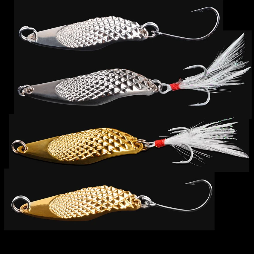 Señuelos de Metal Vib Spinners Spoon 3g 5g 7g 10g 15g 20g, cebo Artificial con pluma, anzuelo, señuelo, aparejos de pesca para lubina, perca - imagen 3
