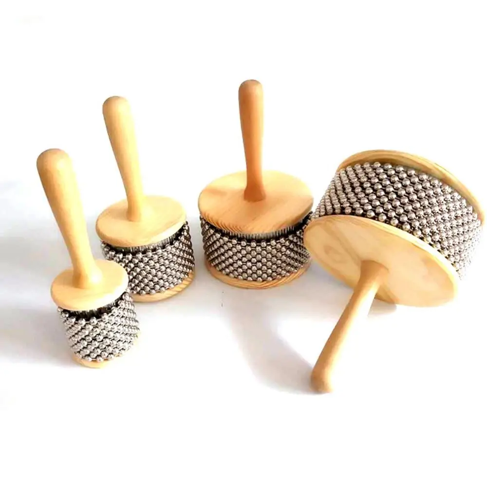 Cabasa de madera con cuentas de acero inoxidable, Educación musical, percusión rítmica, Cabasa de mano, cilindro para niños pequeños, manivela de juguete - imagen 5