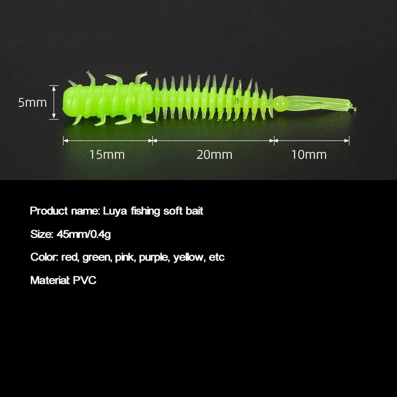 MNFT 60 uds 45mm/0,4g Luya cebo de pesca suave PVC raíz pez cebo 3 colas espiral multicolor Slug cebo - imagen 3