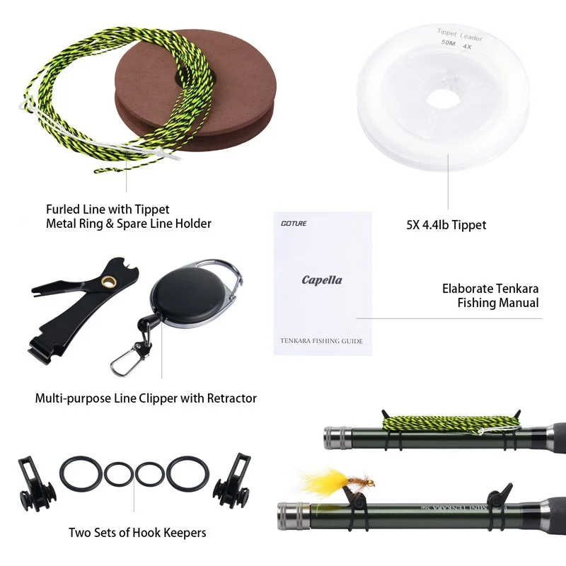 Goture-Kit de caña de pescar telescópica portátil, 12 pies, 3,6 M, con bolsa de tubo de transporte, caña Tenkara de carbono y corcho para pesca en el lago - imagen 3