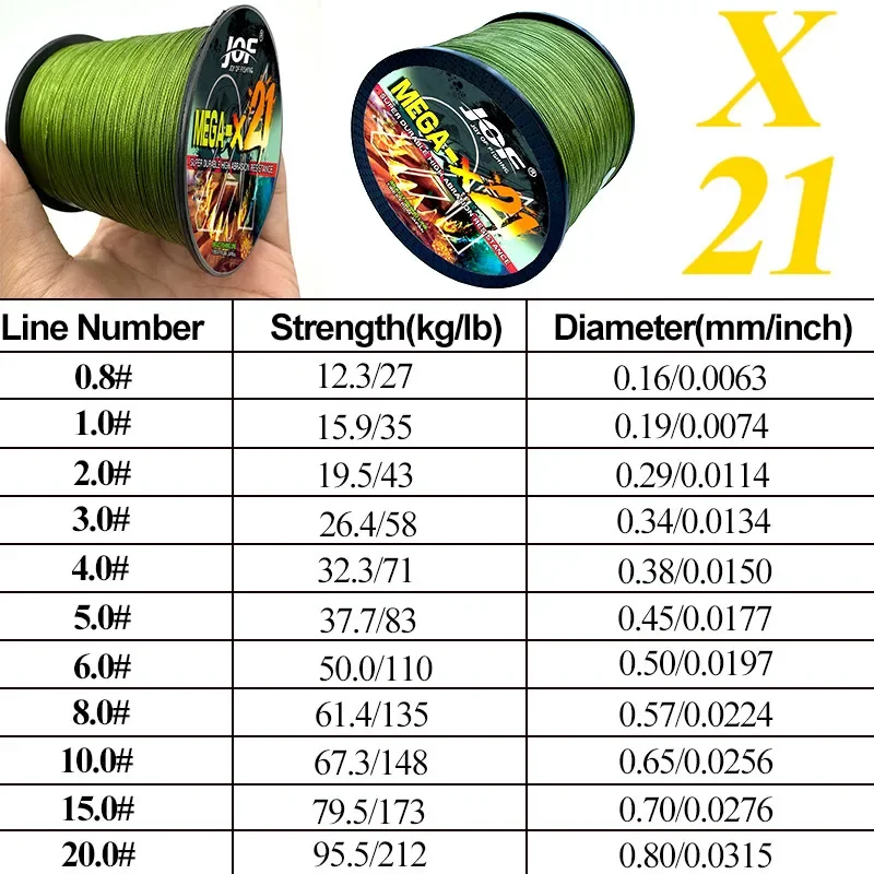 Línea de pesca trenzada de PE de 21 hebras JOF, suave, resistente al desgaste, línea principal, línea duradera de alta visibilidad para agua dulce/agua salada - imagen 2