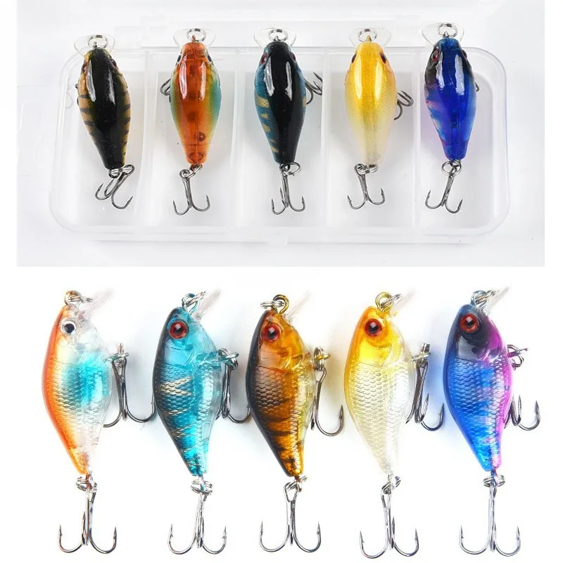 5 uds 5 colores con caja 4cm/4,6g cebo con manivela Minnow juego de señuelos de pesca cebo Artificial flotante cebo de pesca de superficie pesca de carpa