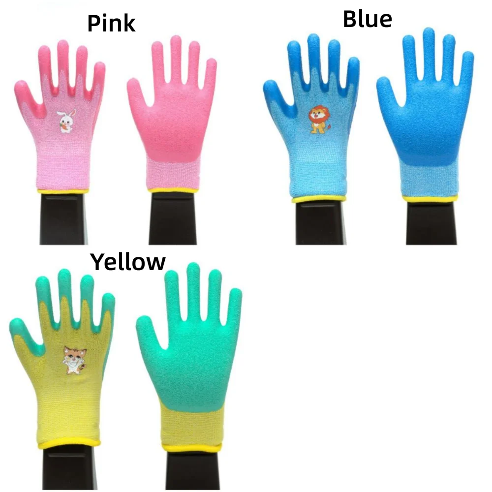 Guantes de trabajo multiusos con dibujos de animales, guantes recubiertos de látex rosa, azul y amarillo, manoplas protectoras gruesas resistentes al desgaste - imagen 2