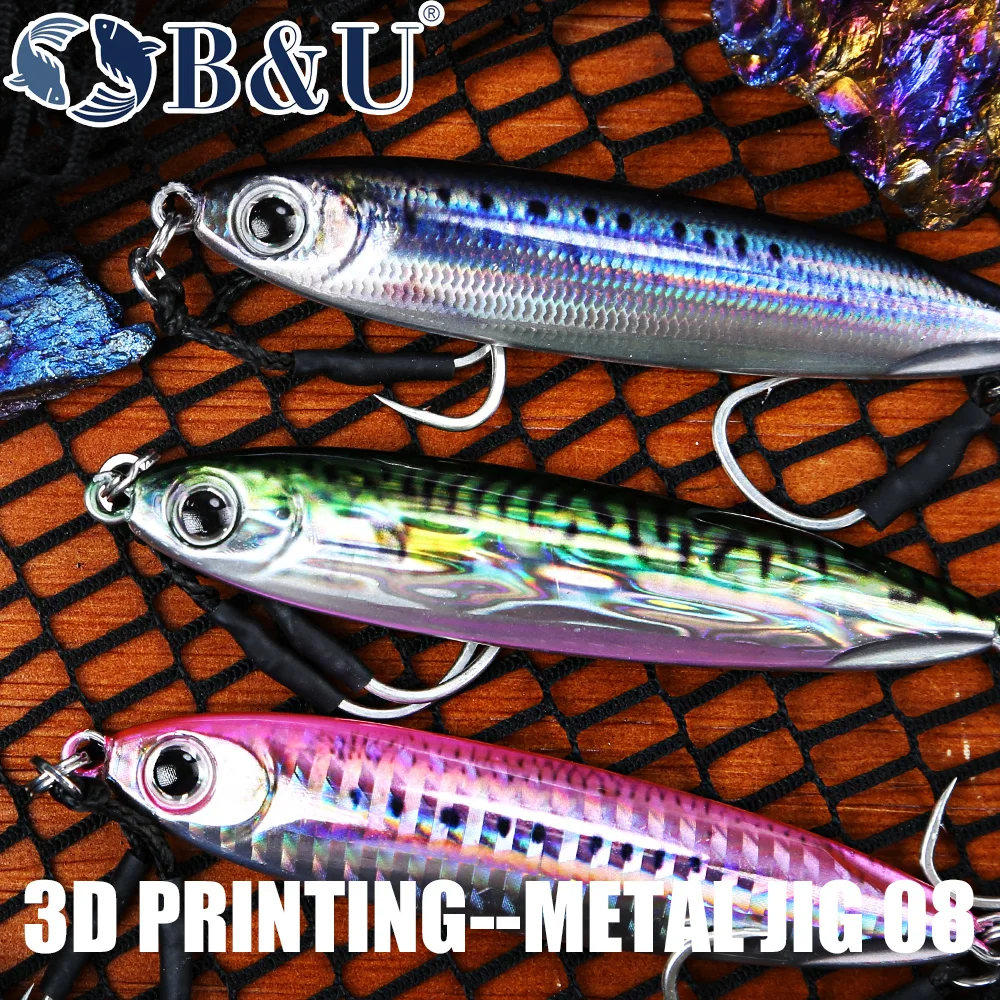 B & U Jig-señuelo de pesca con pesas, plantillas de pesca, señuelos de agua salada, plantilla de lubina de Metal, Isca, peces artificiales artificiales, purpurina holográfica - imagen 5