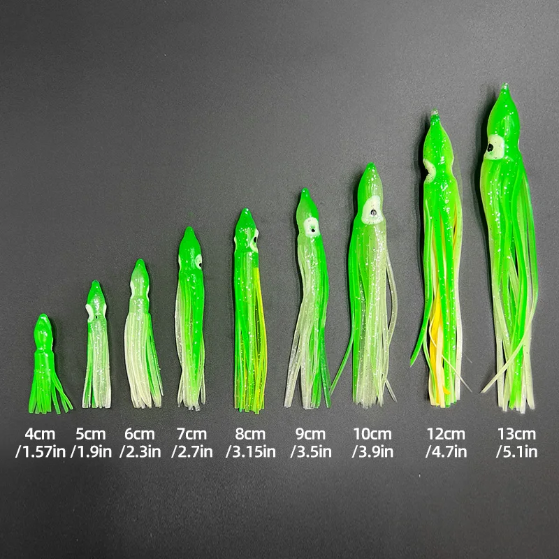 30 Uds 5-12cm 20 colores mezclados señuelo de pesca de calamar brillante goma suave pulpo falda de calamar cebo lubina atún pesca de carpa - imagen 5