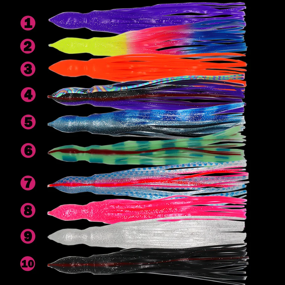 Señuelo suave de pulpo de 12 pulgadas, faldas de calamar brillantes de goma, Señuelos de pesca Wahoo Mahi Marlin, cebos artificiales de pez vela, pesca de gran juego - imagen 4