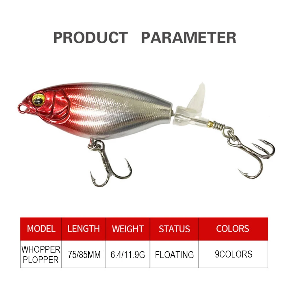Señuelos de Pesca giratorios flotantes, cebo Artificial Wobbler de fundición larga Whopper Plopper Tail Spinner LXJ102, 7,5/8,5 cm, 6,4/11,9g - imagen 4