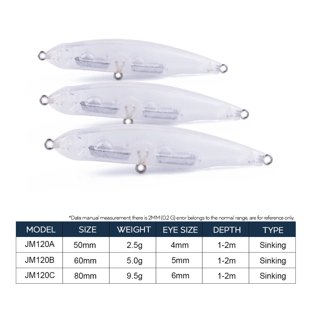 Hanlin-cebos en blanco para pececillos, cebos Wobblers, lápiz Artificial de plástico duro, aparejos de pesca sin pintar, DIY, 5/6/8CM, 2,5/5/9G - imagen 2