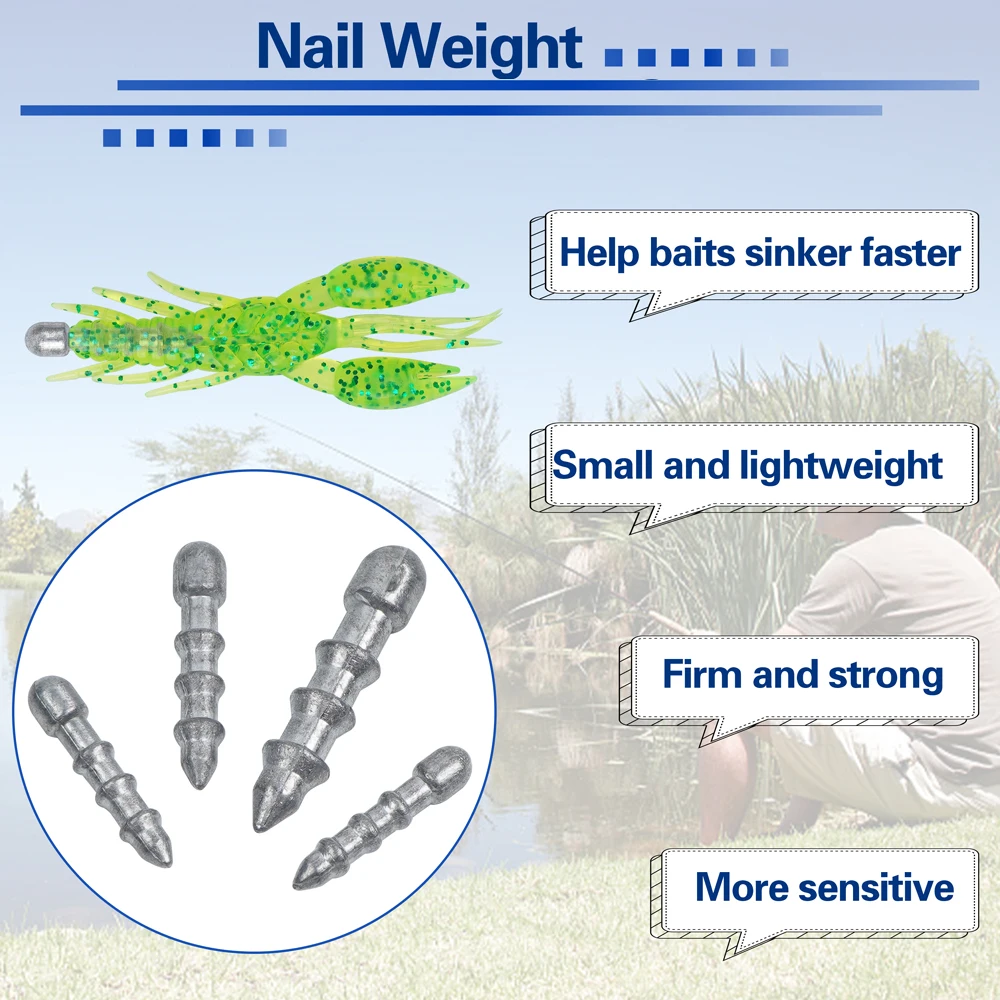 Pesas de plomo para uñas, plomos de 0,85g-3,5g para manicura de gusano, insertos de lápiz para Bass, Carolina Rig, Texas Rig, aparejo cracky, 10 piezas - imagen 4