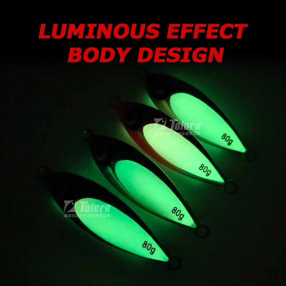 TOLU nuevo 80g 100g cebo duro de hundimiento lento Jigging señuelo de pesca de Metal plantilla plana brillo cebo Artificial aparejos de fundición larga - imagen 4