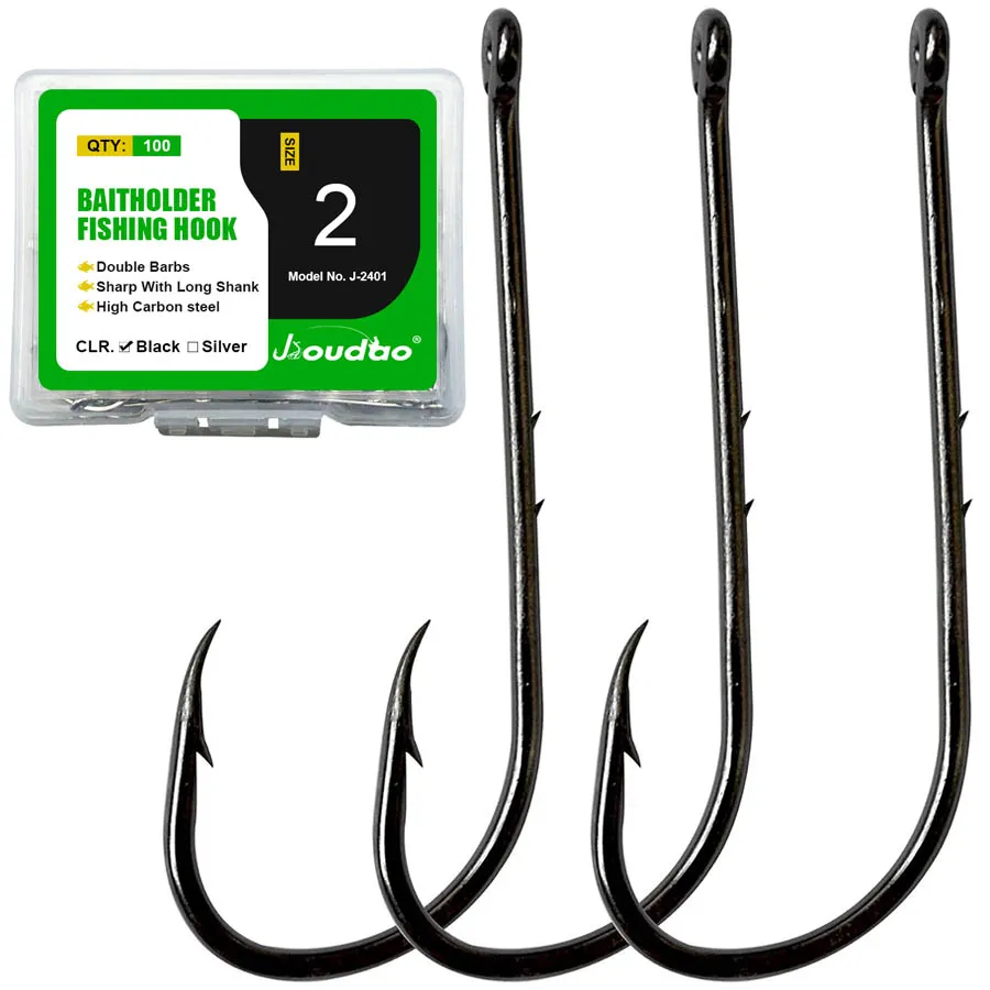 Anzuelo de pesca Baitholder de pico de vástago largo, 100 Uds., soporte para cebo, anzuelos de pesca con 2 púas Baitholder, Size12-5/0 para pesca de lubina - imagen 3