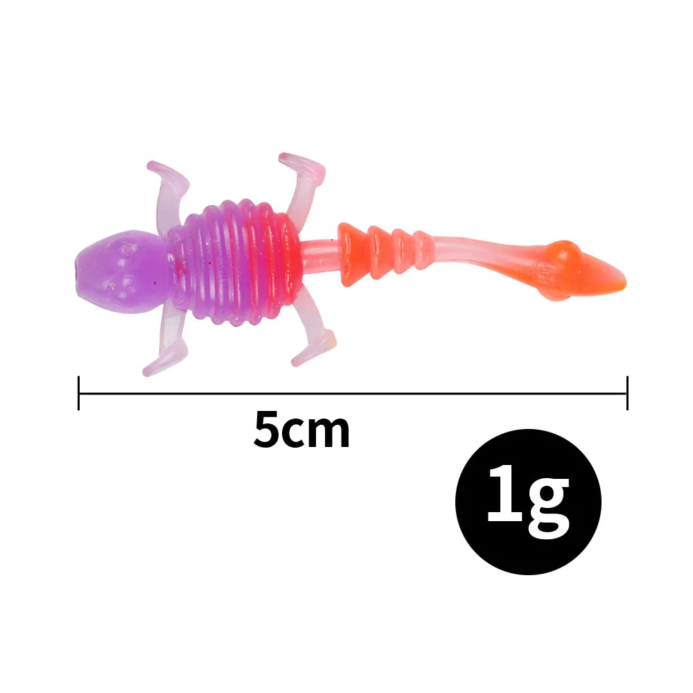 Señuelo de pesca suave de silicona, 10 Uds., 1g/5cm, cebo de gusano Artificial en forma de camarón, olor Wobbler, atractivo para aparejos de pesca de curricán - imagen 5