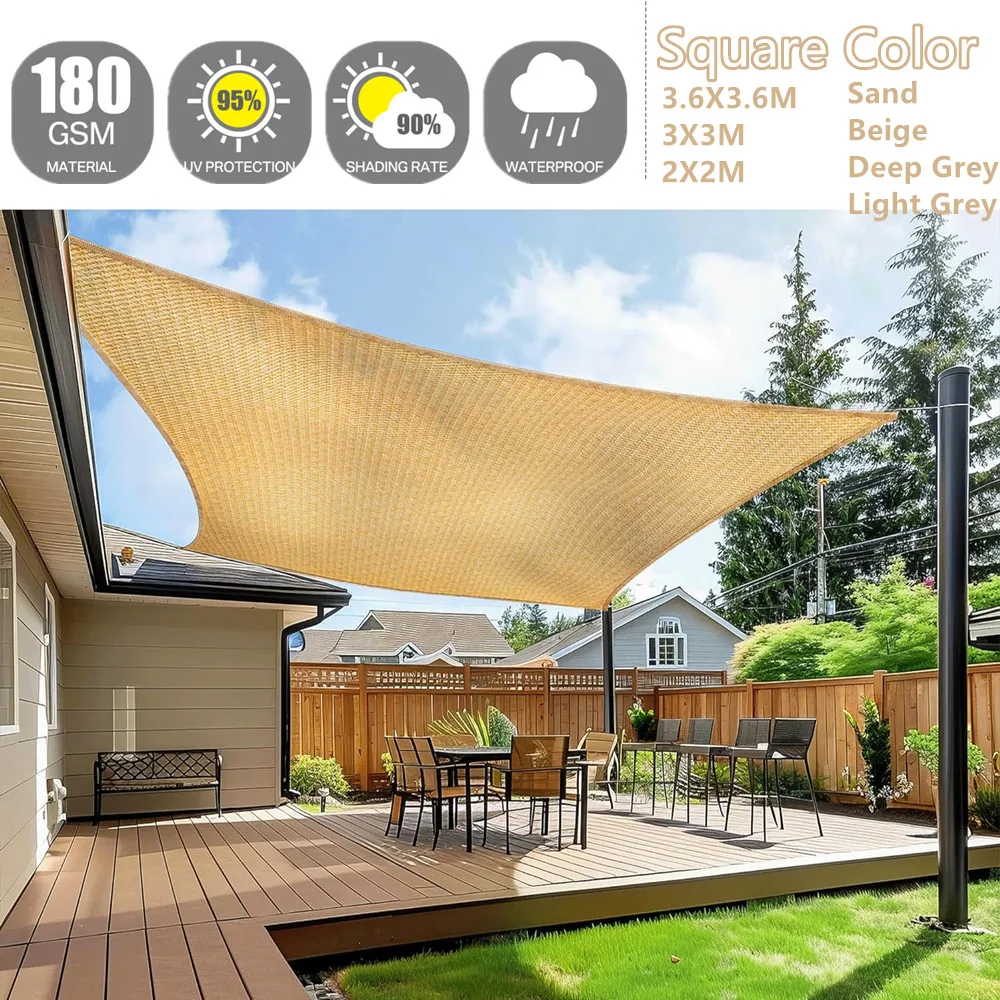 Toldo cuadrado impermeable para sombra de sol, refugio solar con bloque UV 98% para instalaciones y actividades al aire libre, toldo para patio trasero, tiendas de campaña - imagen 4