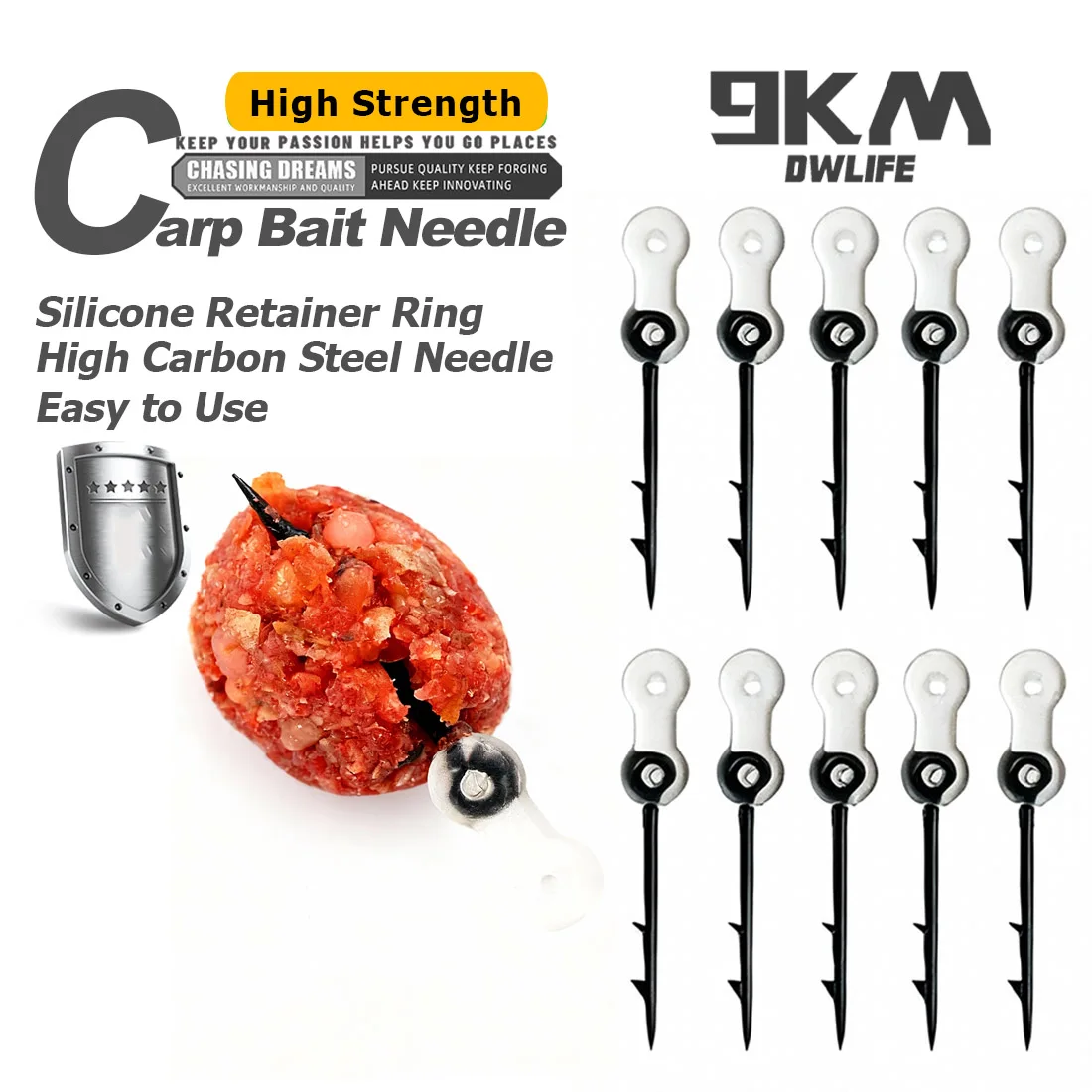 Cebo de silicona con púas de 9KM, 15-30 Uds., aguja de acero rico en carbono para pesca de carpa, mango recto, anzuelo con púas, aparejos de pesca