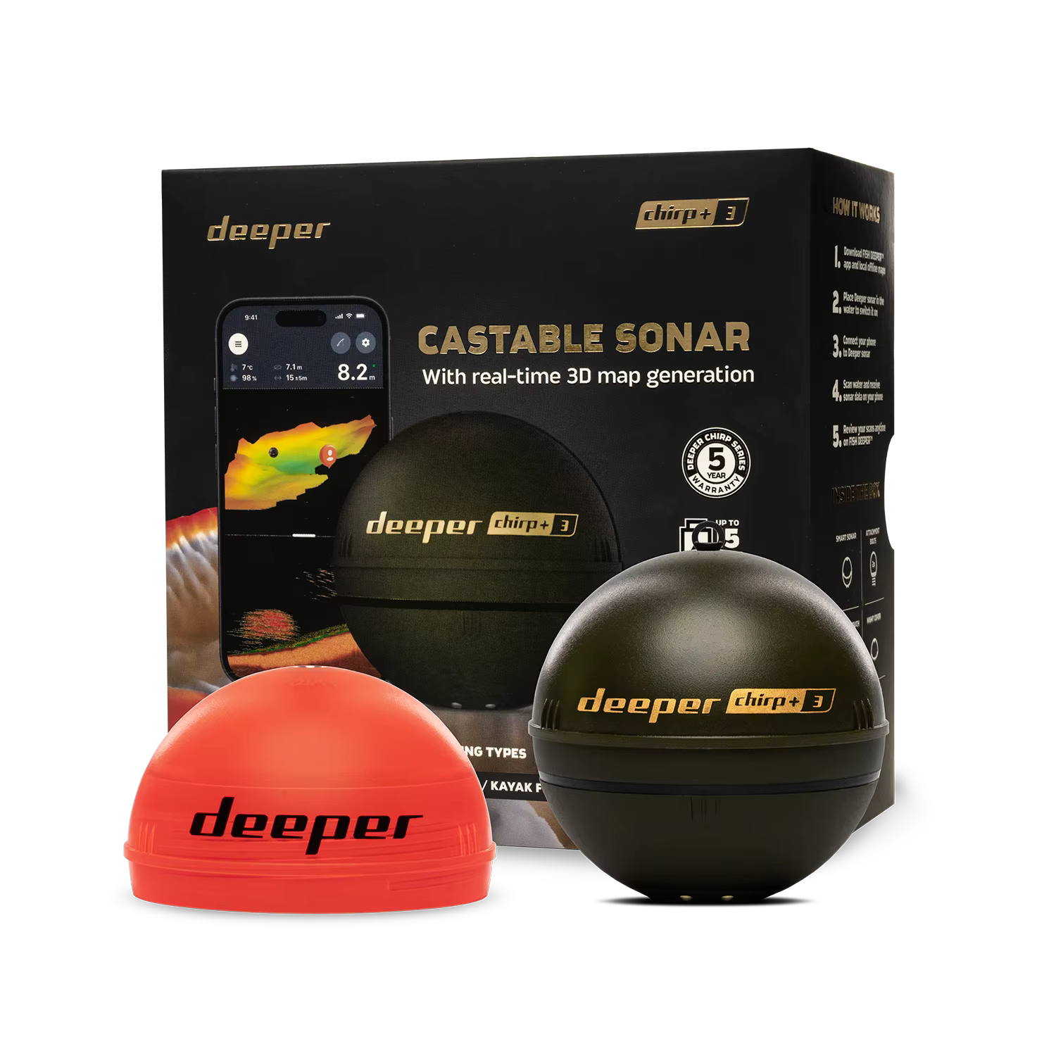 Sonar inteligente más profundo Chirp + 3 buscador de peces, batería CHIRP 15H de tercera generación, mapeo GPS 3D inalámbrico para pesca en hielo/tienda/barco iOS/Android - imagen 3