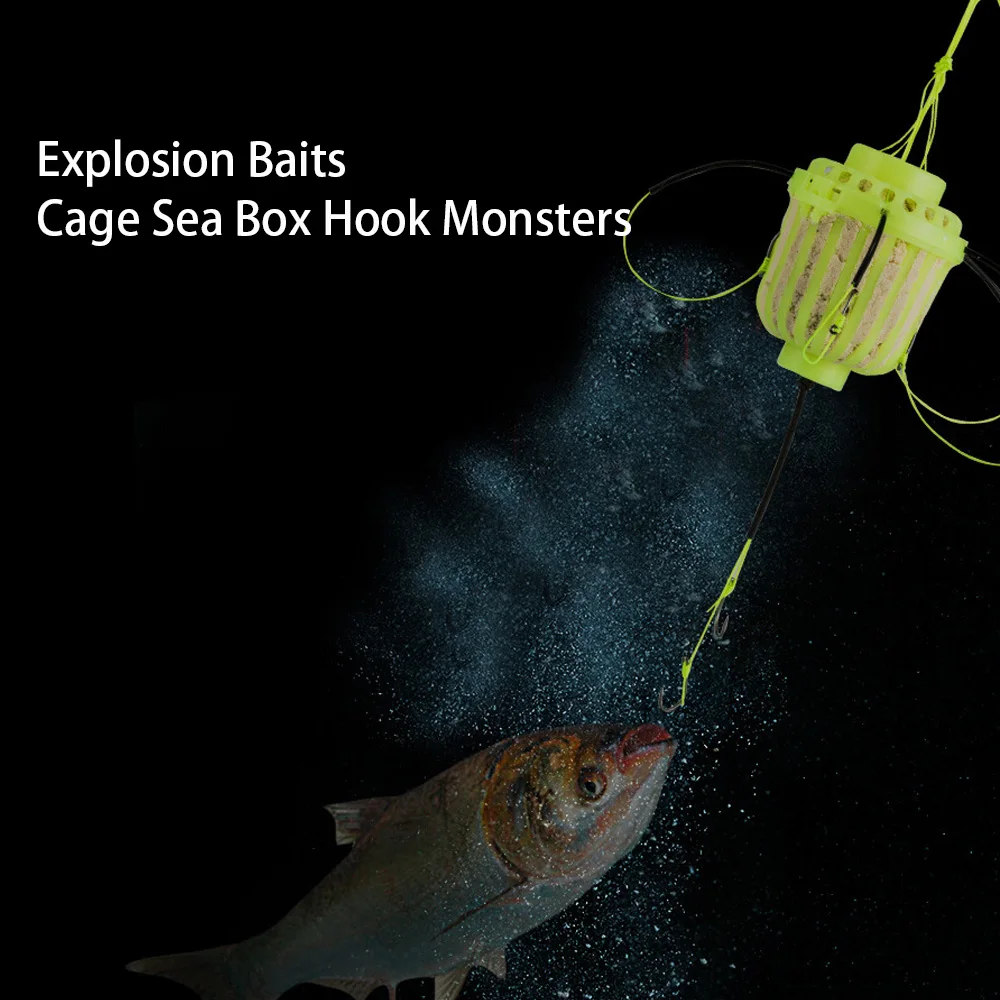 Fishinghook seis fuertes jaula de cebo de explosión de acero al carbono, caja de mar, gancho, monstruos, herramientas al aire libre con frijoles espaciales, flotador, aparejos Bobber - imagen 5