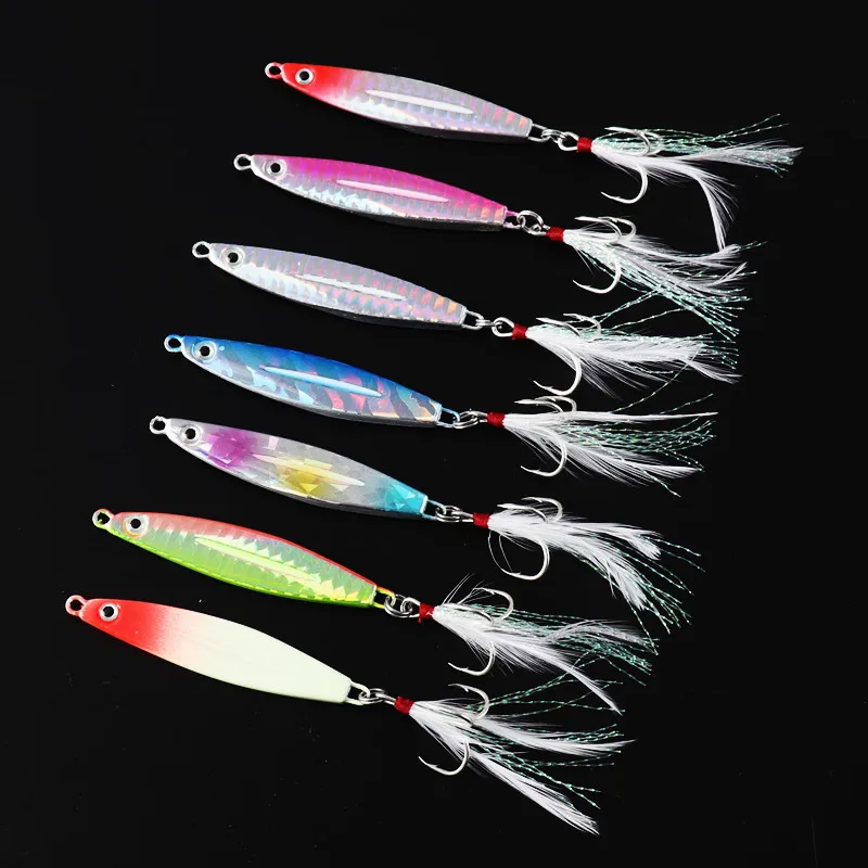 Señuelo de pesca de día y noche, plantillas brillantes con guía de canalón, señuelos artificiales de Jigbait de fundición larga, 7g, 10g, 14g, 21g, 30g, 40g, cebo duro - imagen 3