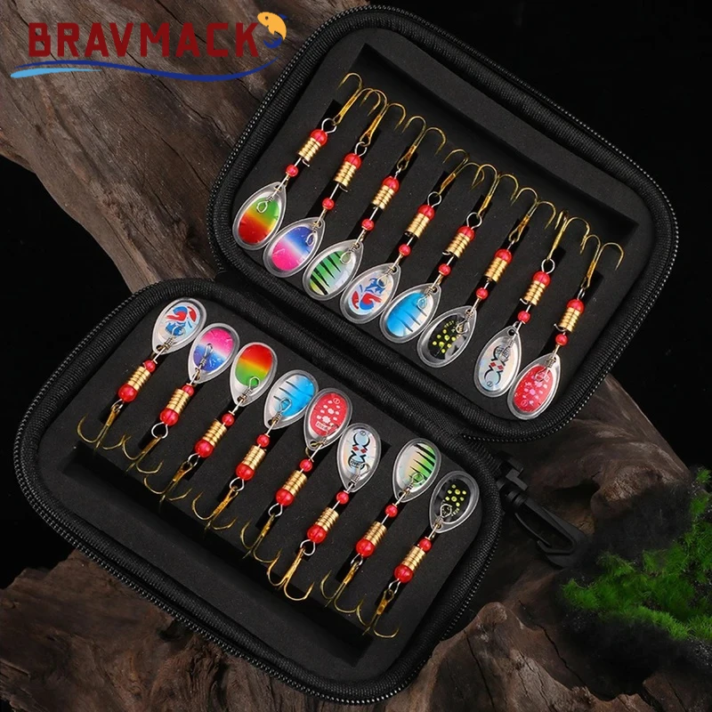 BRAVMACK16pcs cebo giratorio de Metal señuelo de pesca SpinnerBait Artificial para Lucio pesca de trucha con bolsa de pesca