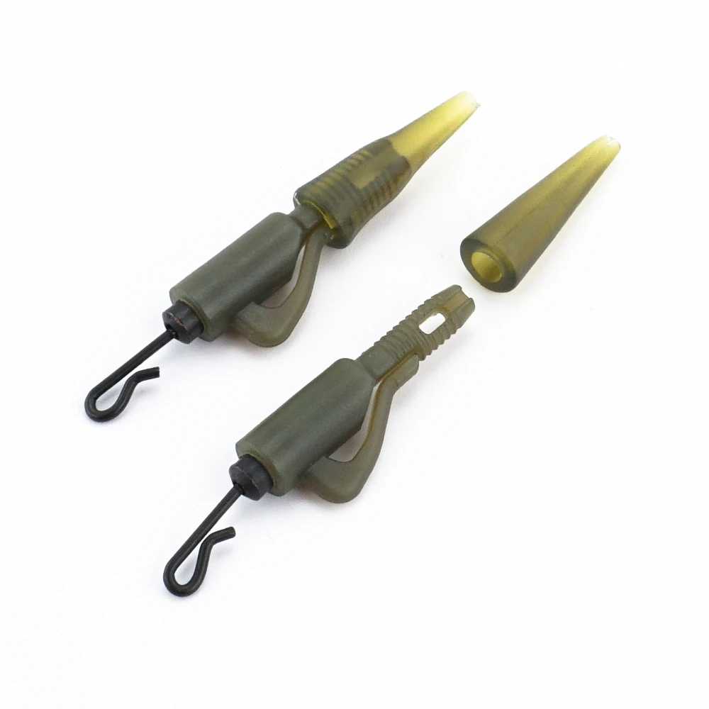 Juego de accesorios de pesca de carpa, Clips de plomo híbridos de cambio rápido con cono de goma de cola, manga antienredos, aparejos de Terminal de pesca, 10 juegos - imagen 4