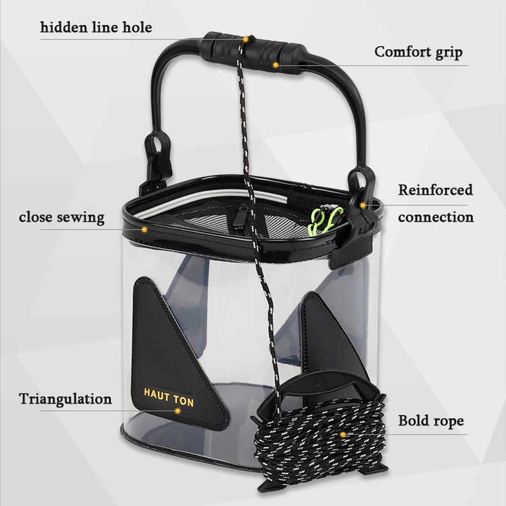 Cubo de pesca portátil para peces vivos con bolsillo lateral, CAJA PLEGABLE gruesa, bolsa de almacenamiento, tanque de Camping, contenedor de agua, aparejos - imagen 3