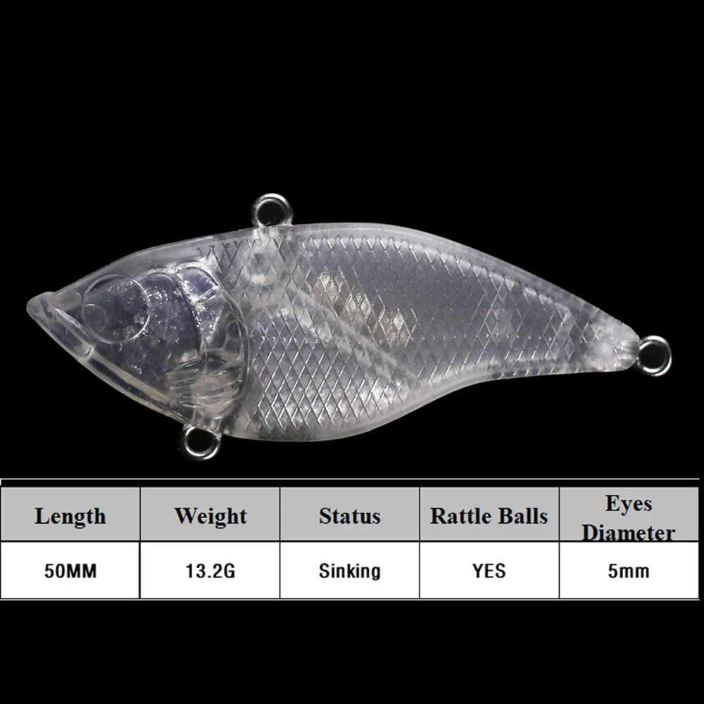 Chan'sHuang-señuelo de pesca Artificial, cebo en blanco sin pintar, 5CM, 13,2G, hundimiento de CrankBait, vibración, hecho a mano, bricolaje, 20 piezas - imagen 2