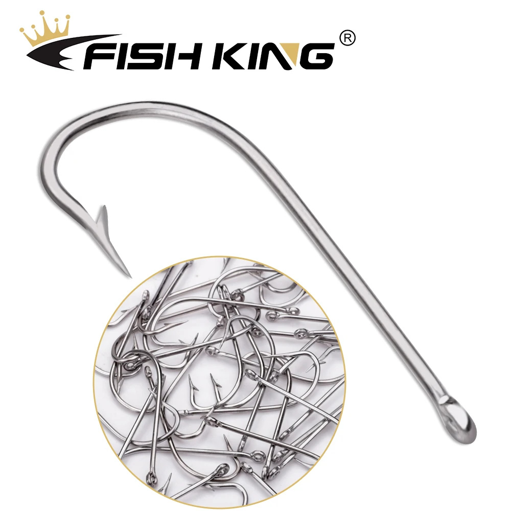 FISH KING30-50Pcs anzuelo de pesca de vástago largo con anzuelo de púas de ojo anzuelo de acero rico en carbono para accesorios de pesca de carpa de agua salada - imagen 2