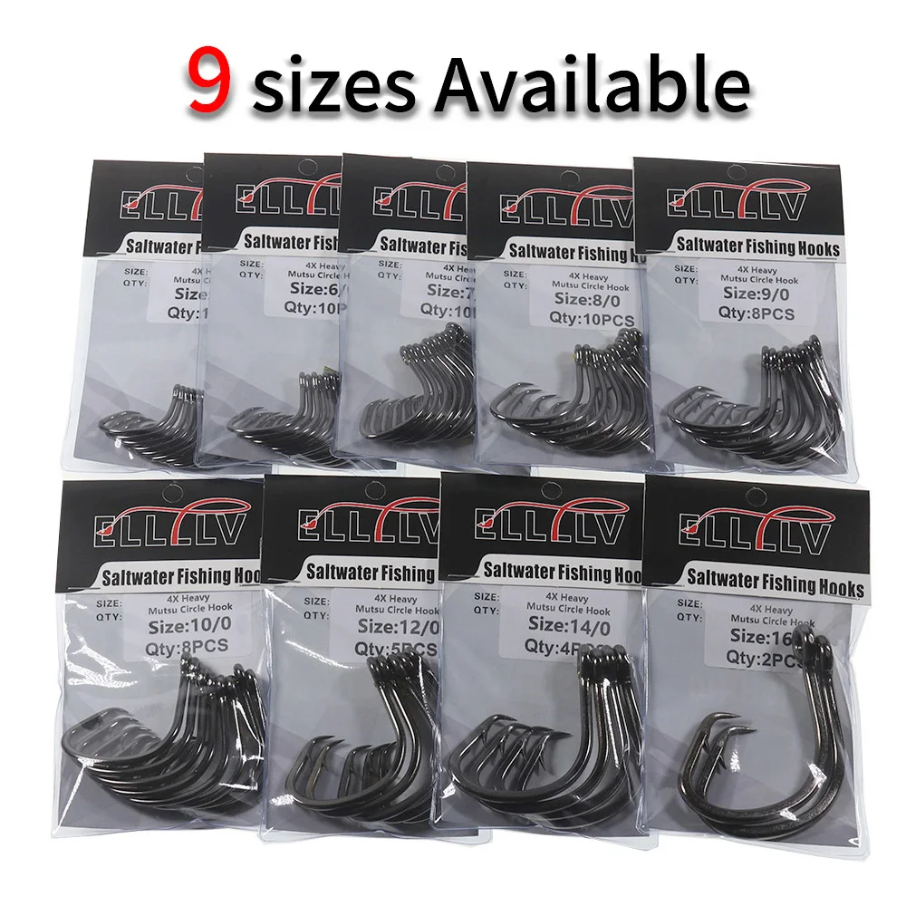 Elllv 4X Heavy Mutsu Circle Super fuerte barco de agua salada pesca anzuelo de curricán Offset 5/0 - 16/0 para mortero tonno tiburón - imagen 5