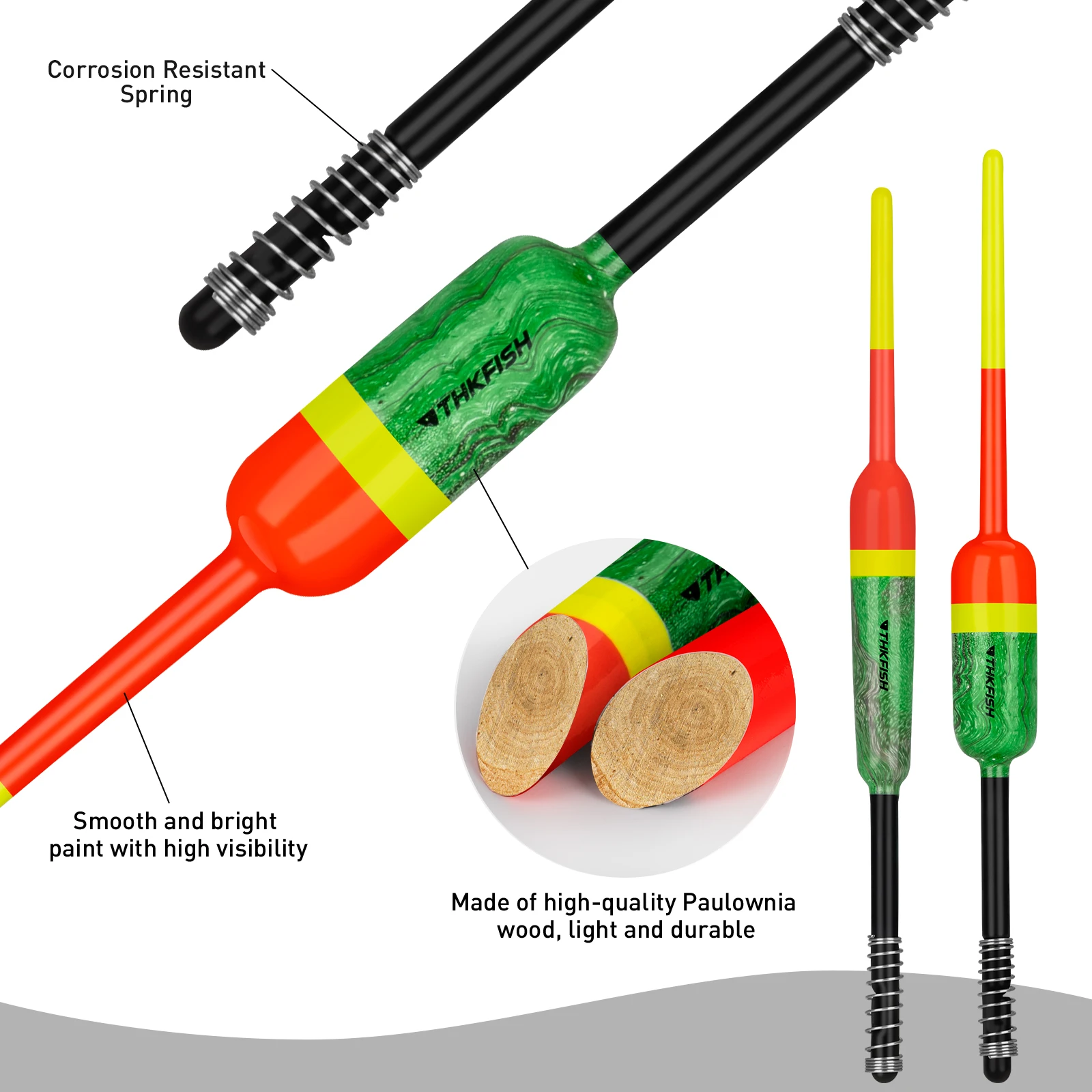 THKFISH 5 uds flotadores de pesca de madera Bobbers palo Vertical flotador de resorte Bobber para Crappie Bass Panfish Walleye pesca - imagen 4